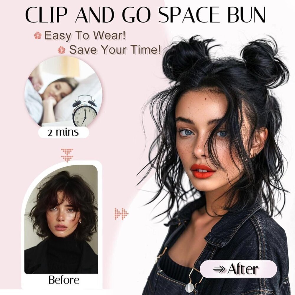 2PC Space Bun Hair Clip Natural Black Hair Bun Extensions for Women, Mini Claw C - Picture 3 of 7